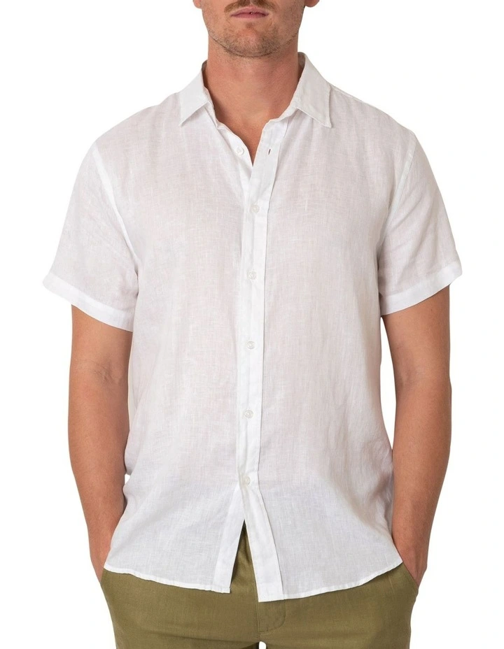 Short Sleeve Linen Shirt in White image 1