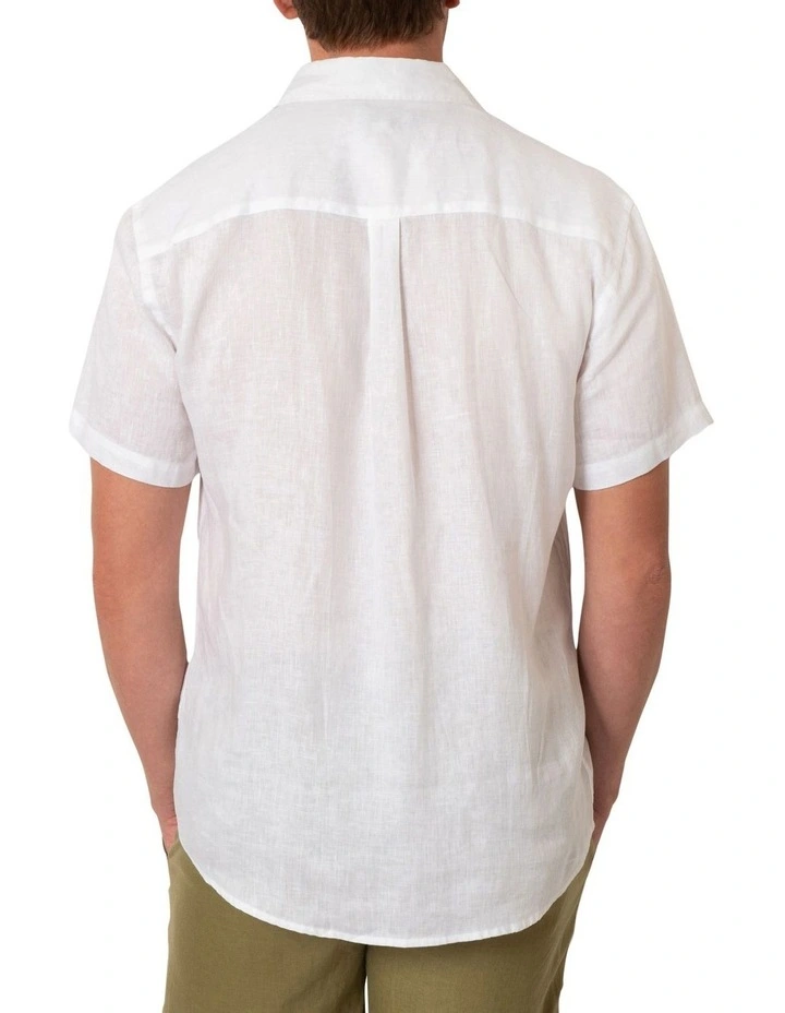 Short Sleeve Linen Shirt in White image 2