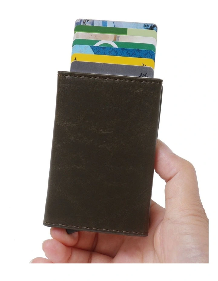 Leura Minimalist Unisex Vegan Leather Coin Pocket Wallet in Olive image 3