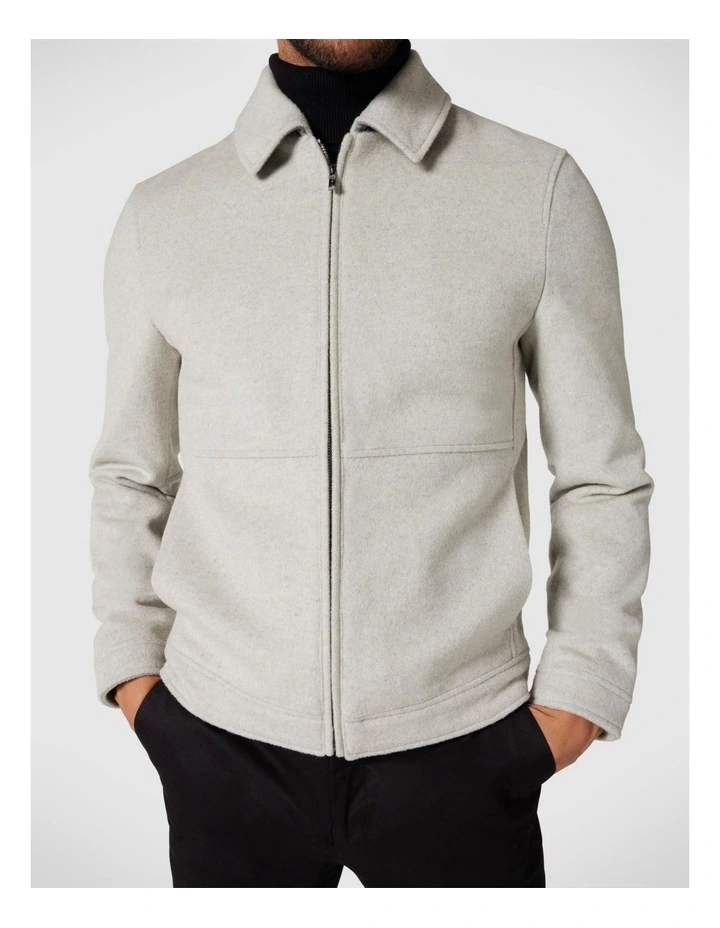 Wool-blend Harrington Jacket in Stone image 6