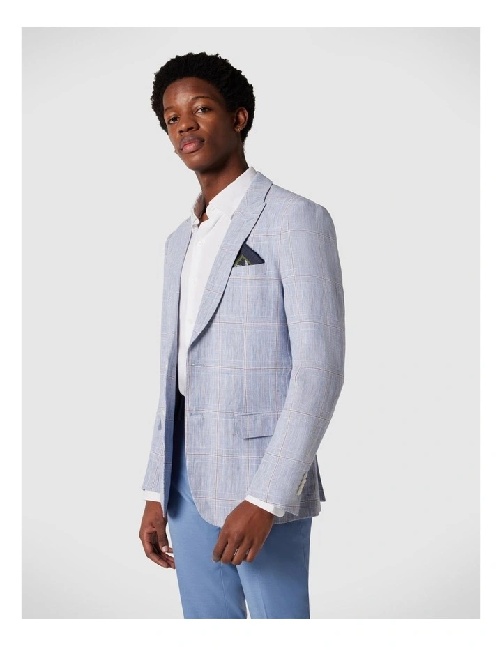 Slim Fit Check Tailored Blazer in Blue Check image 3