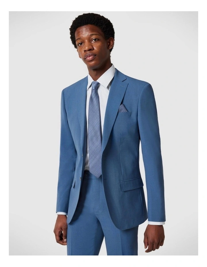 Slim Stretch Wool Blend Tailored Jacket in Steel Blue image 1