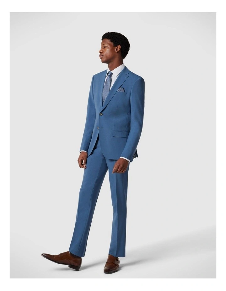 Slim Stretch Wool Blend Tailored Jacket in Steel Blue image 3