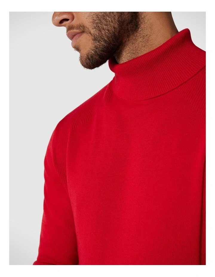 Roll Neck Knit With Rib Detail in Red image 4