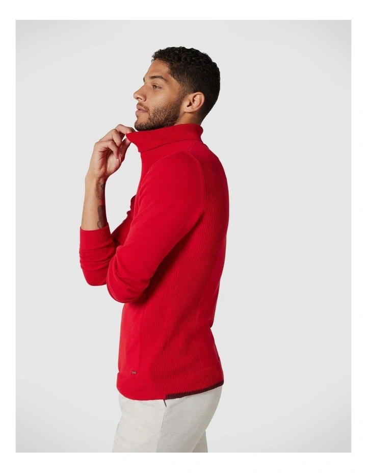 Roll Neck Knit With Rib Detail in Red image 5