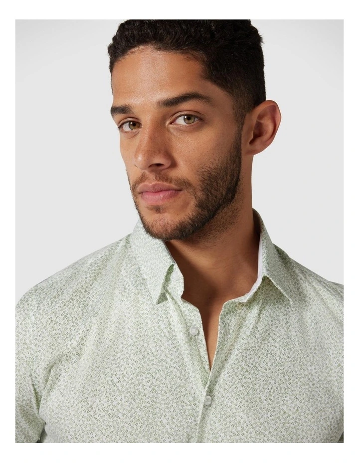 Long Sleeve Floral Print Dress Shirt in White/Khaki image 2