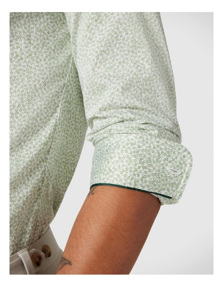 Long Sleeve Floral Print Dress Shirt in White/Khaki image 3