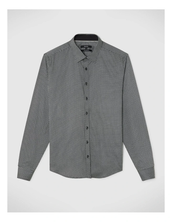 Slim Fit Long Sleeve Geo Print Dress Shirt in White/black image 2