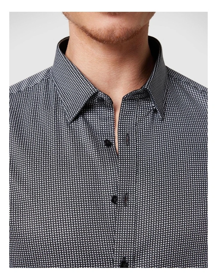Slim Fit Long Sleeve Geo Print Dress Shirt in White/black image 4