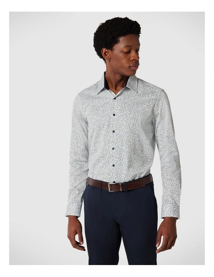 Regular Long Sleeve Floral Print Shirt in Khaki image 1