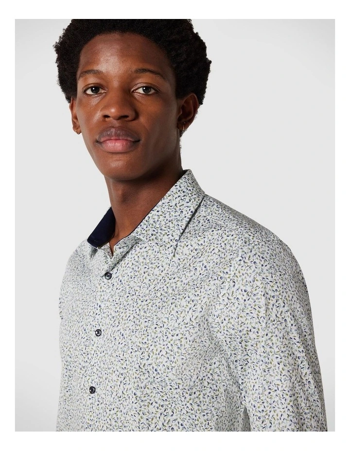 Regular Long Sleeve Floral Print Shirt in Khaki image 3