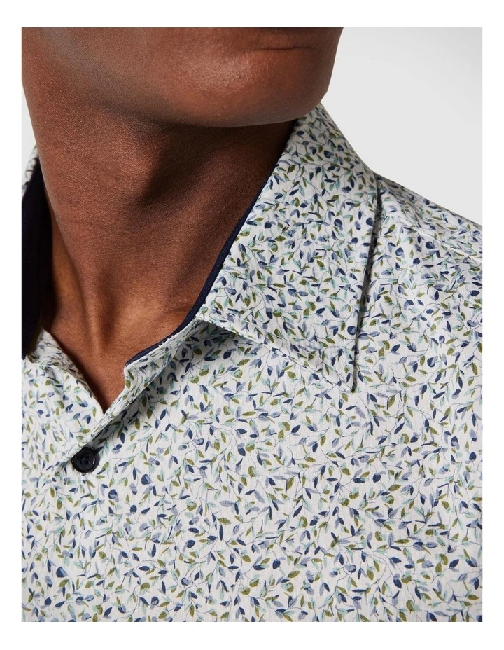 Regular Long Sleeve Floral Print Shirt in Khaki image 5