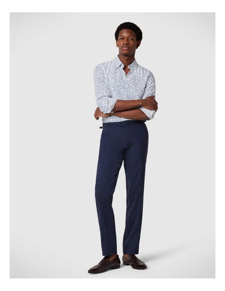 Regular Long Sleeve Printed Floral Linen Shirt in White/Blue image 5