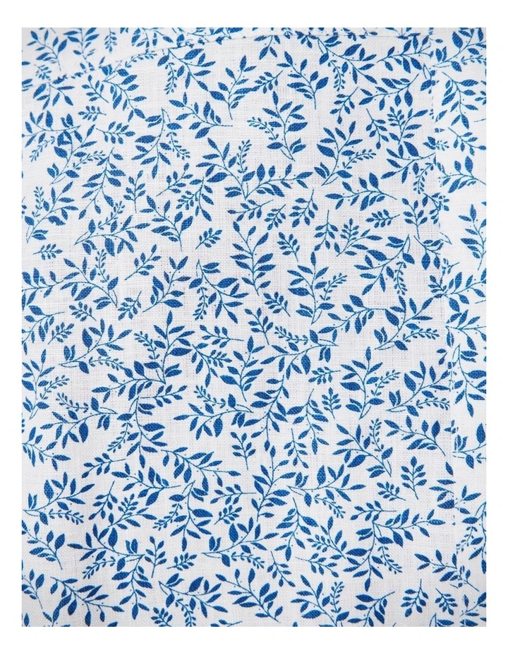 Regular Long Sleeve Printed Floral Linen Shirt in White/Blue image 7