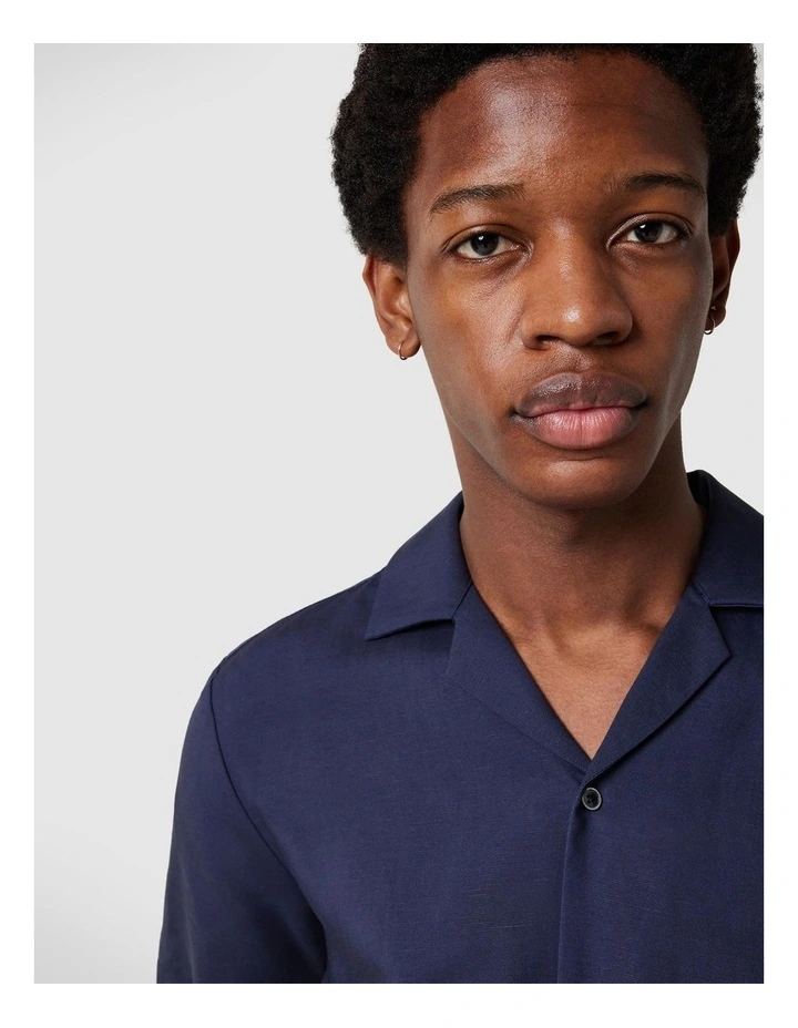 Regular Short Sleeve Plain Shirt in Navy image 2