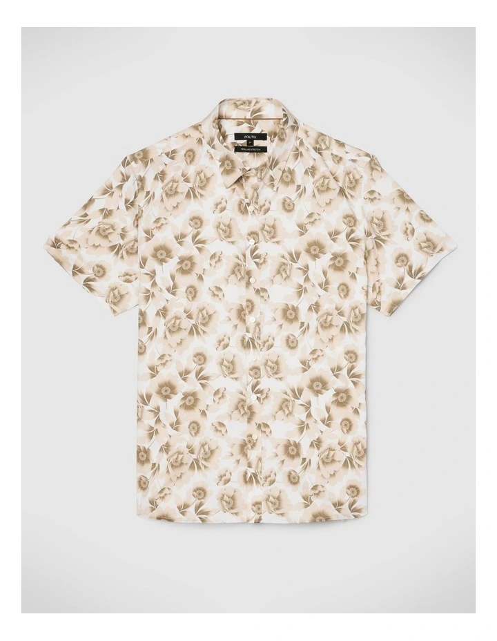 Regular Short Sleeve Floral Shirt in White/Tan image 2