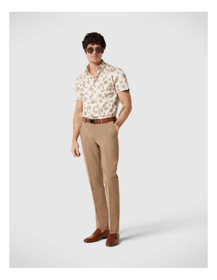Regular Short Sleeve Floral Shirt in White/Tan image 4