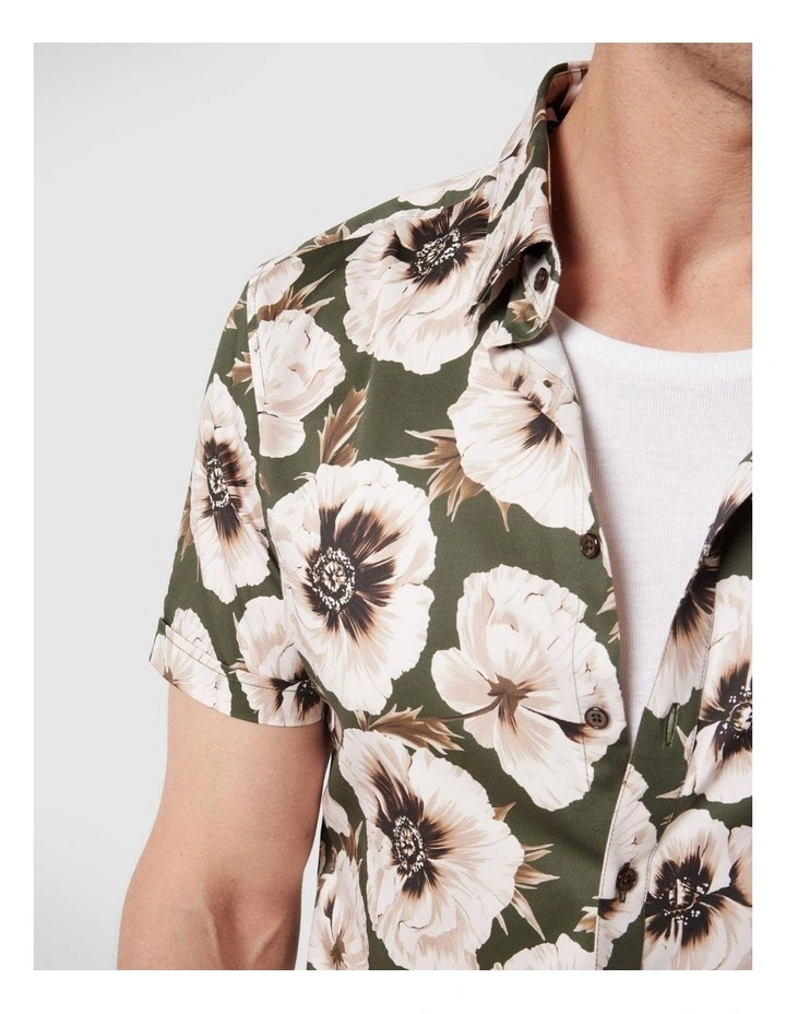 Regular Fit Short Sleeve Floral Shirt in Khaki/Tan image 4