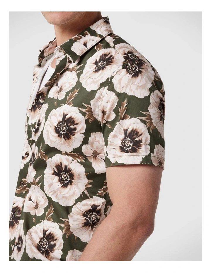 Regular Fit Short Sleeve Floral Shirt in Khaki/Tan image 5