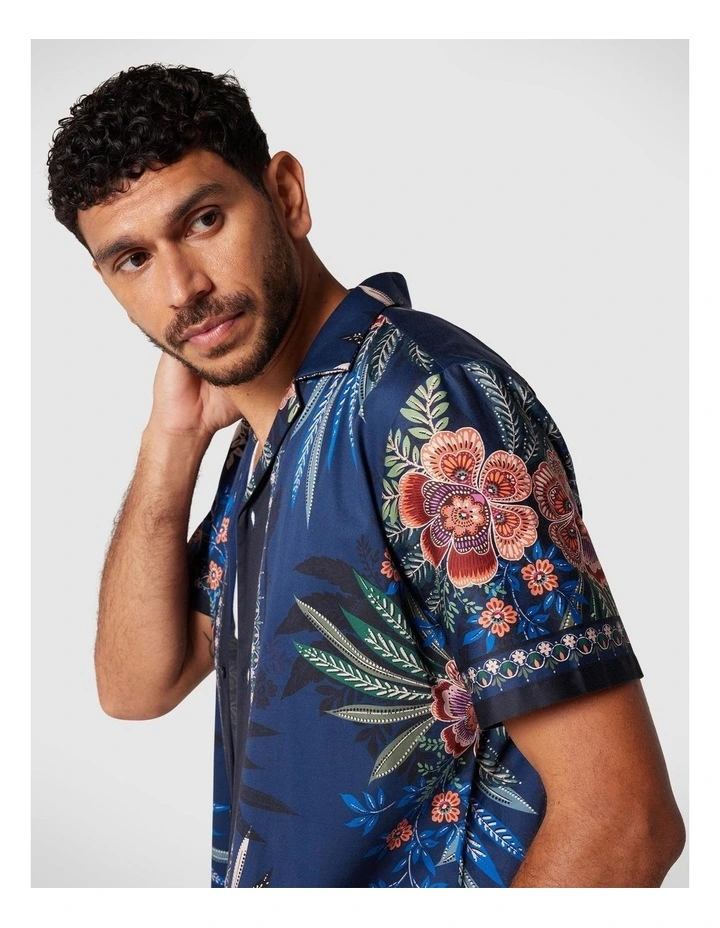 Floral Border Printed Shirt in Navy image 1