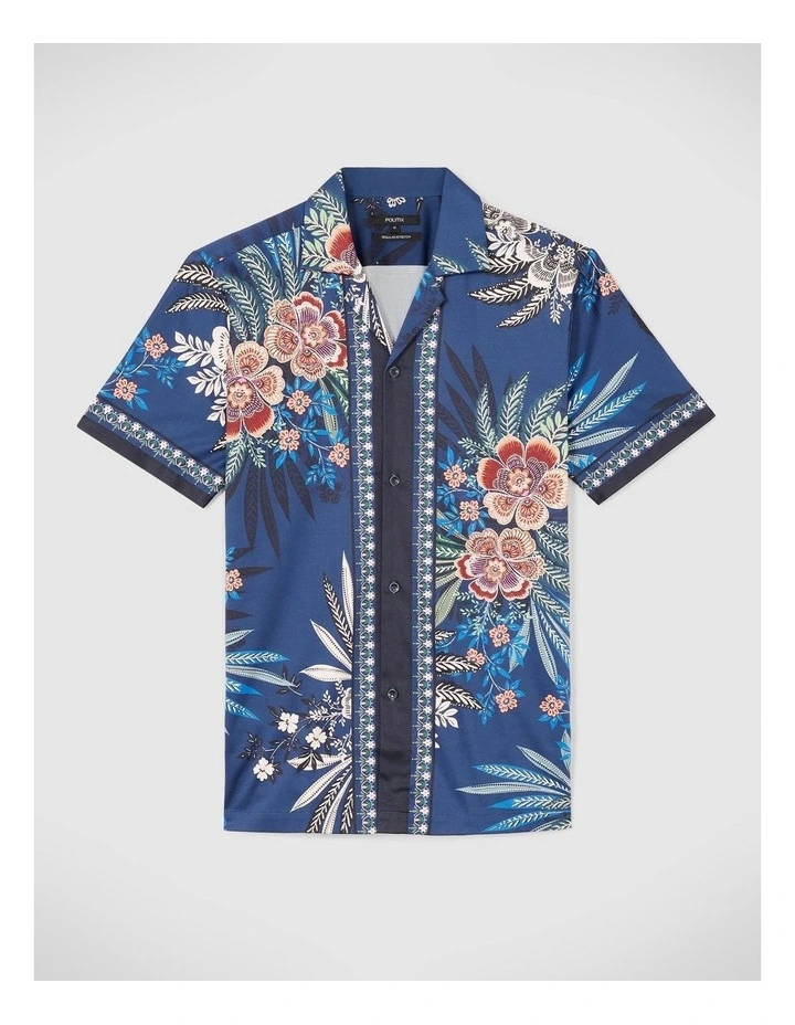 Floral Border Printed Shirt in Navy image 2
