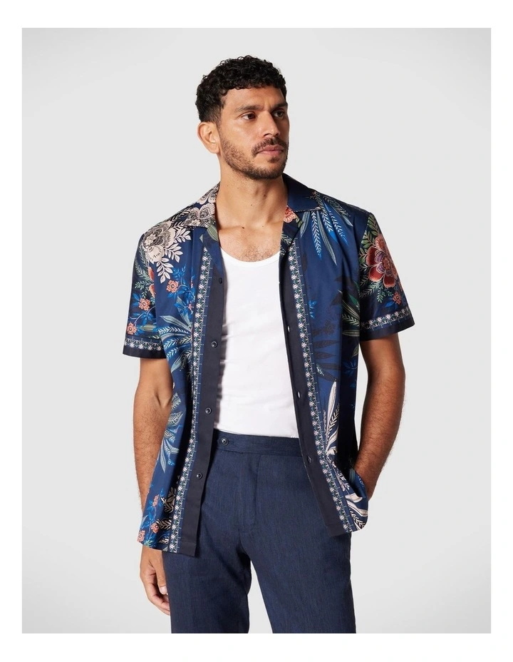 Floral Border Printed Shirt in Navy image 3