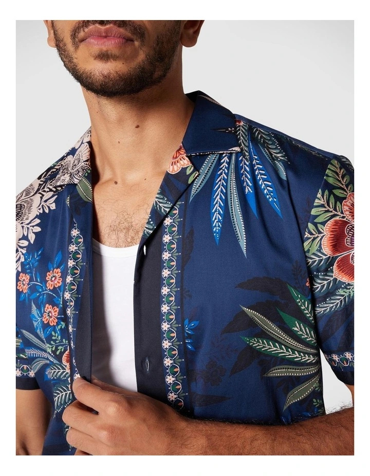 Floral Border Printed Shirt in Navy image 4