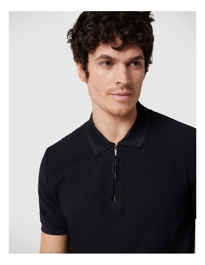 Jacquard Texture Polo in Black image 1