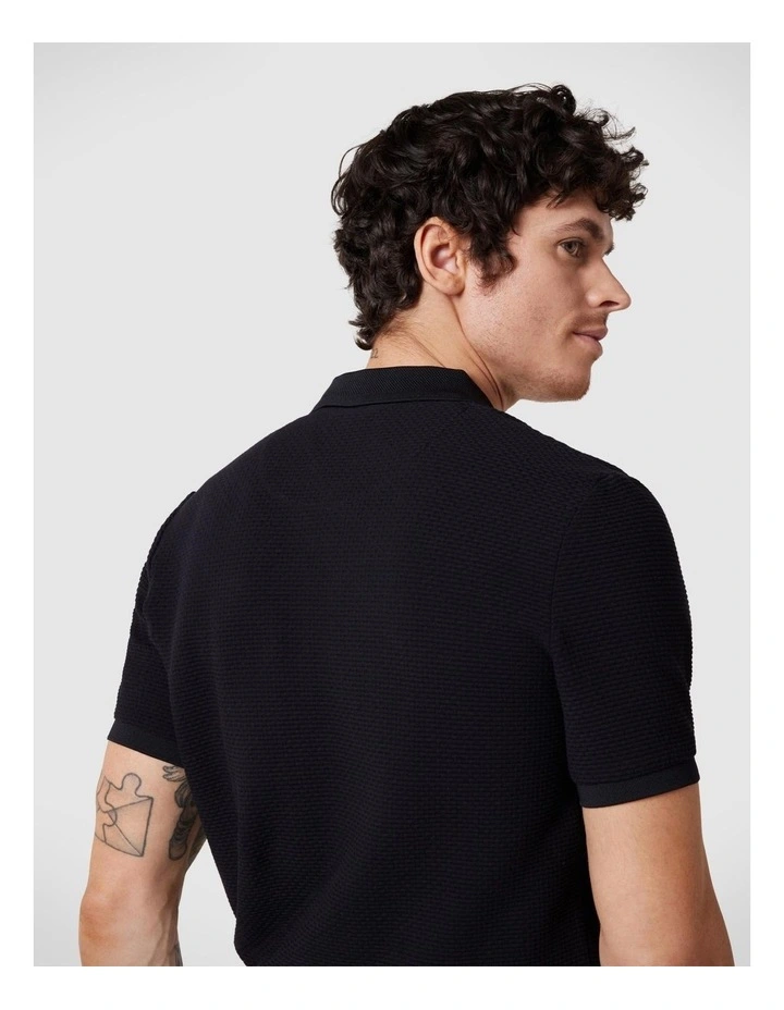 Jacquard Texture Polo in Black image 3
