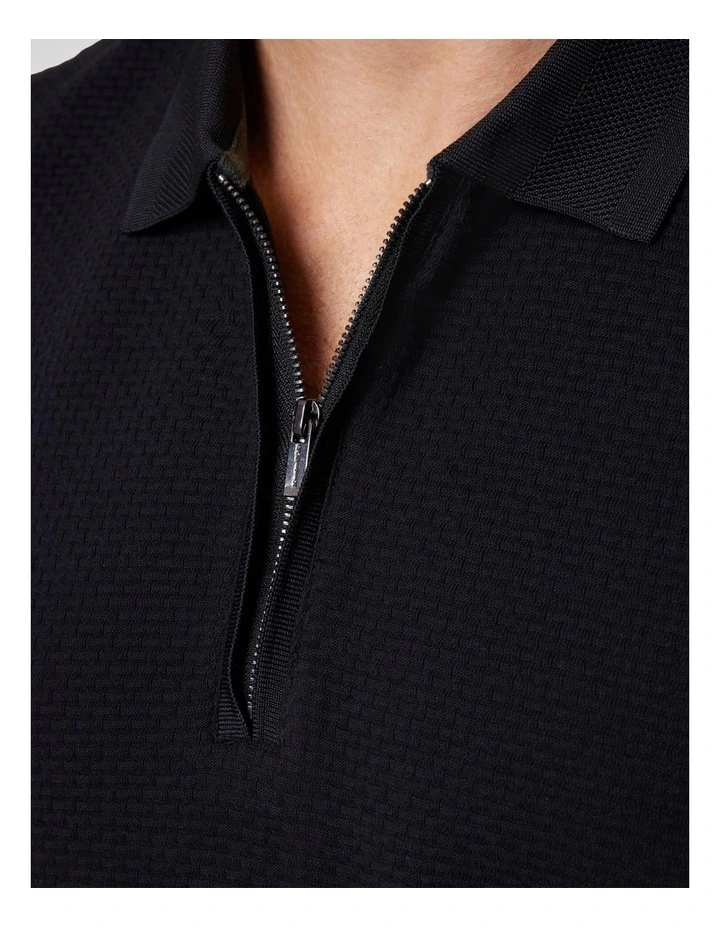 Jacquard Texture Polo in Black image 5
