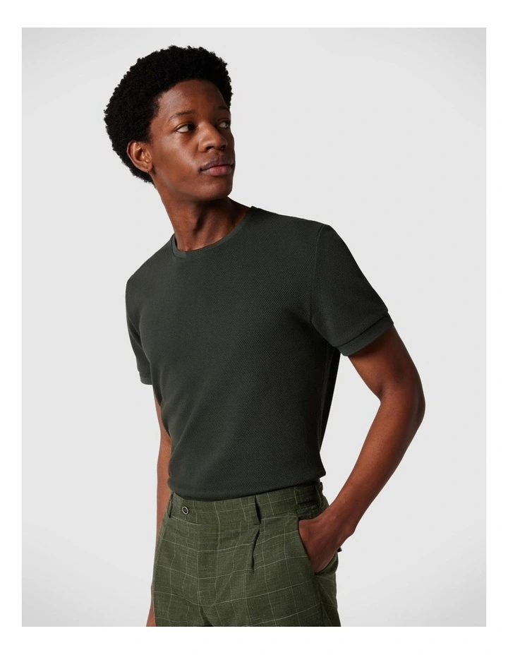 Jacquard Textured Tee in Khaki image 1