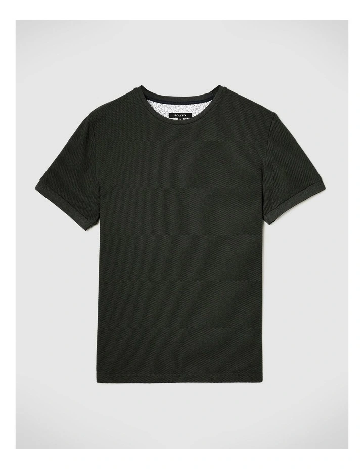 Jacquard Textured Tee in Khaki image 2