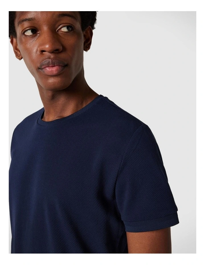 Jacquard Textured Tee in Navy image 3