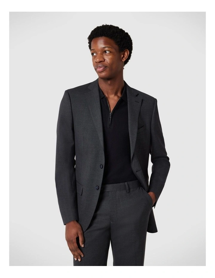 Regular Stretch Wool Blend Tailored Jacket in Dark Grey image 2
