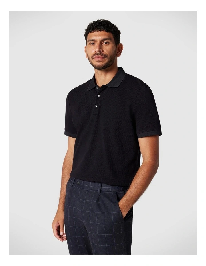Jacquard Texture Polo Shirt in Black image 3