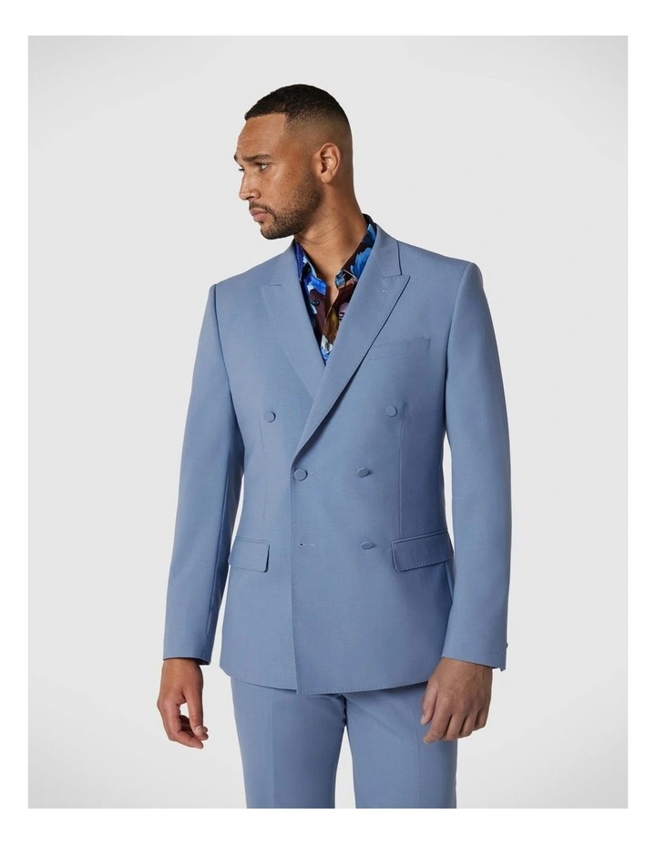 Slim Stretch Double Breasted Tailored Jacket in Slate Blue image 1