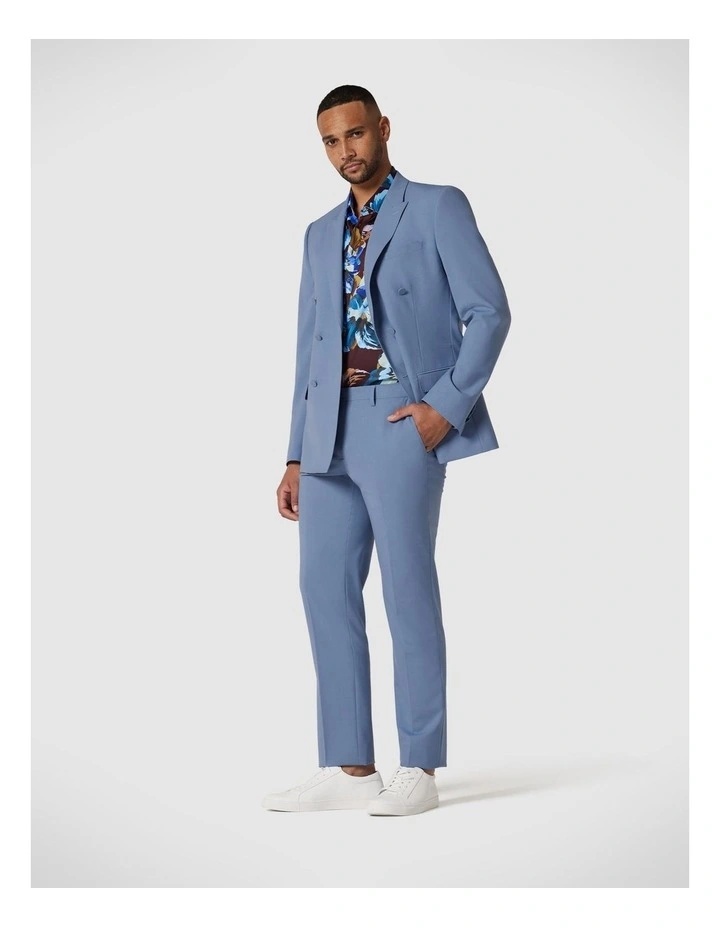 Slim Stretch Double Breasted Tailored Jacket in Slate Blue image 3