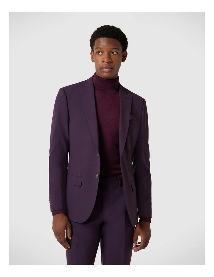 Slim Stretch Wool Blend Tailored Jacket in Grape image 1