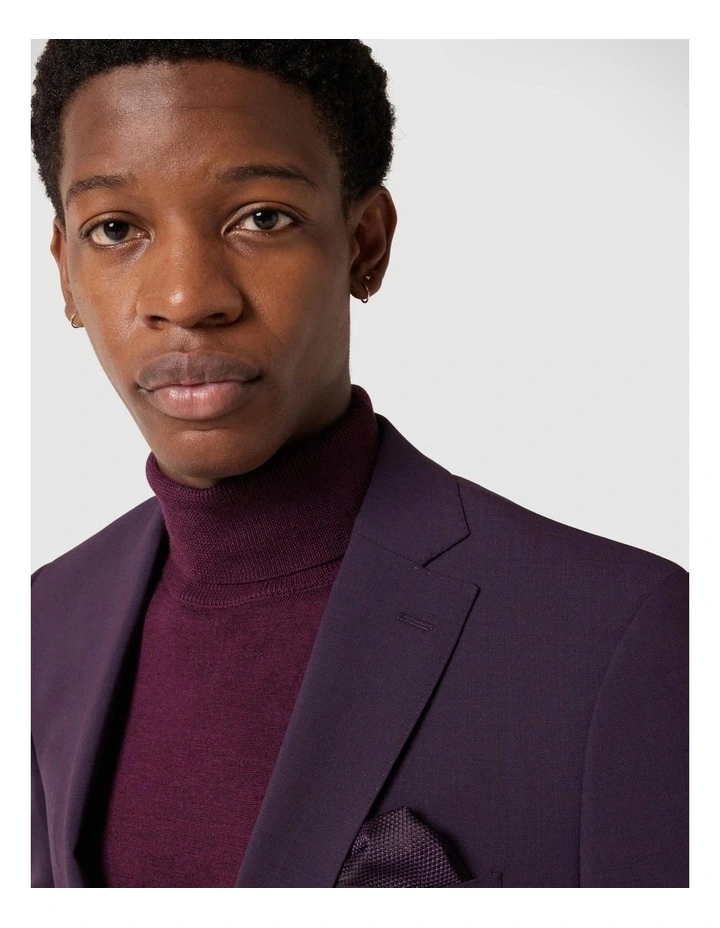 Slim Stretch Wool Blend Tailored Jacket in Grape image 4