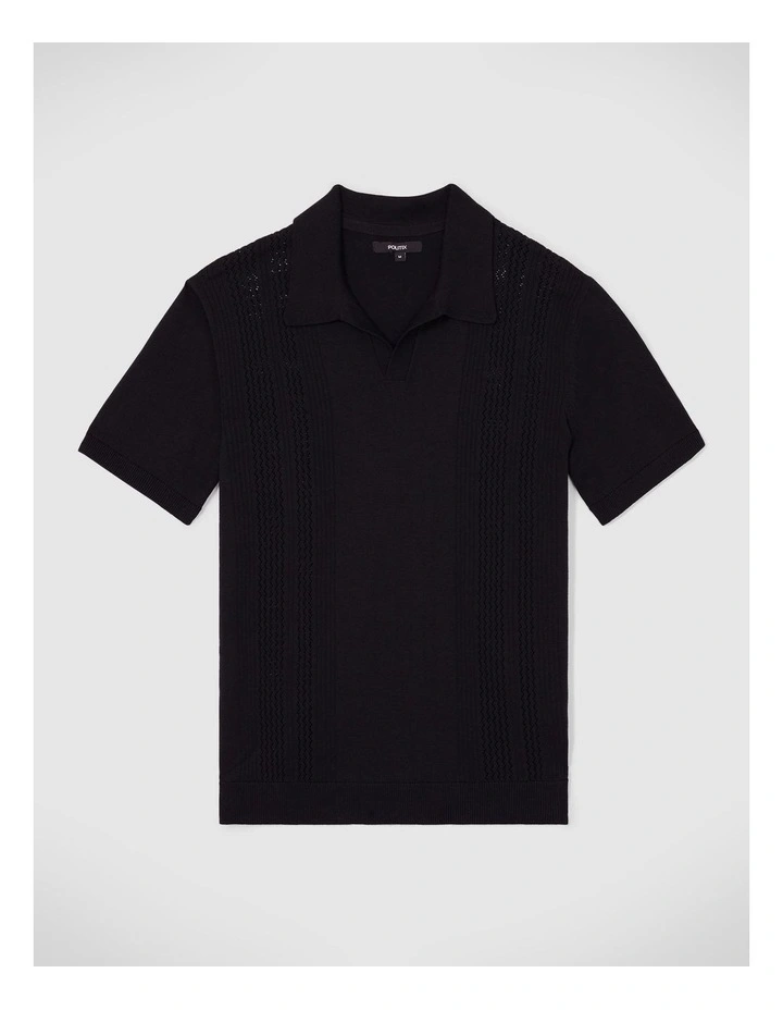 Trophy Neck Polo Shirt in Black image 2
