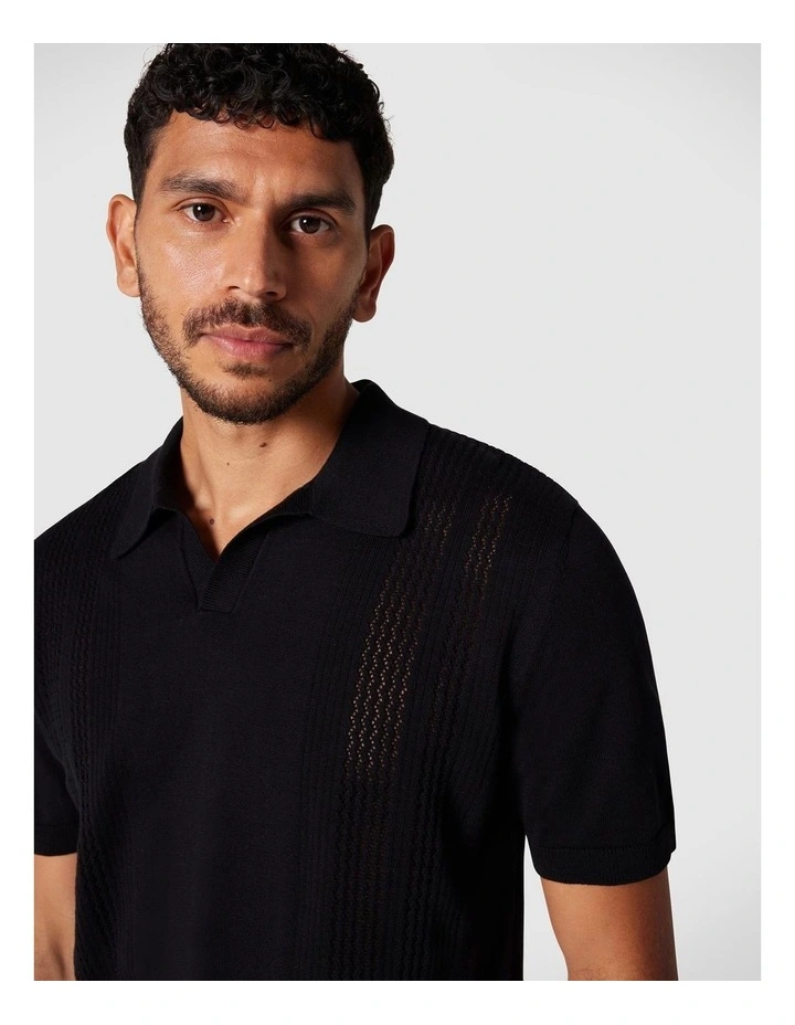 Trophy Neck Polo Shirt in Black image 3