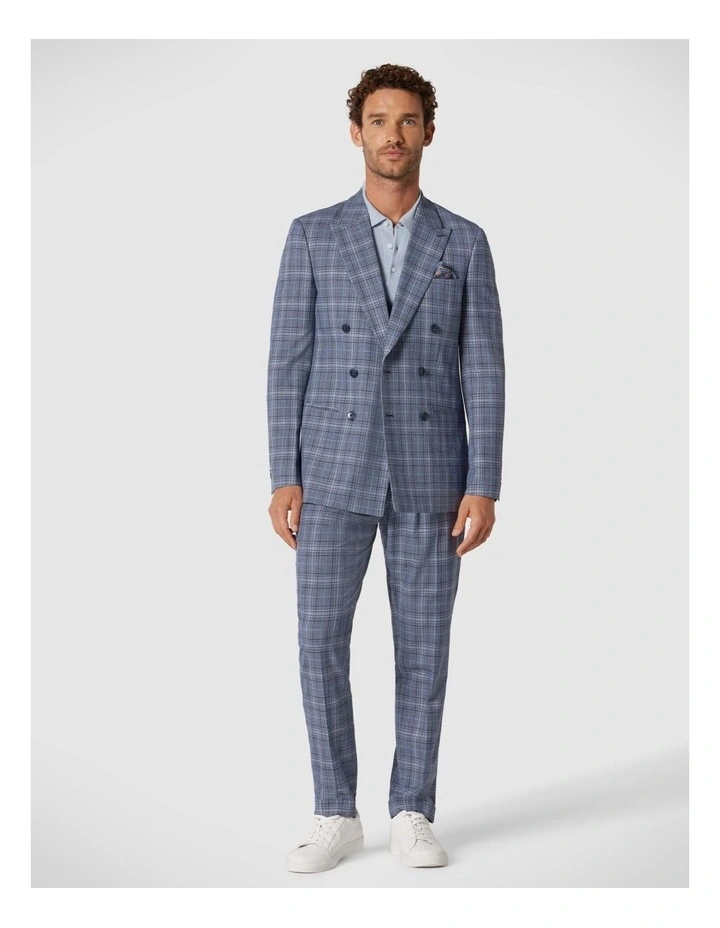 Slim Stretch Double Breasted Tailored Jacket in Blue Check image 1