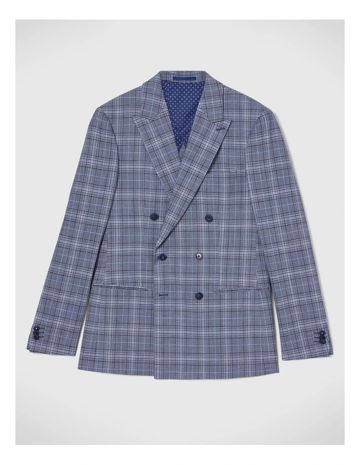 Slim Stretch Double Breasted Tailored Jacket in Blue Check image 2
