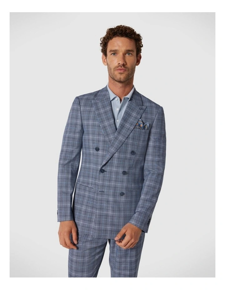 Slim Stretch Double Breasted Tailored Jacket in Blue Check image 3