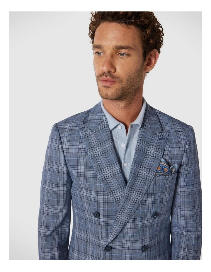 Slim Stretch Double Breasted Tailored Jacket in Blue Check image 4
