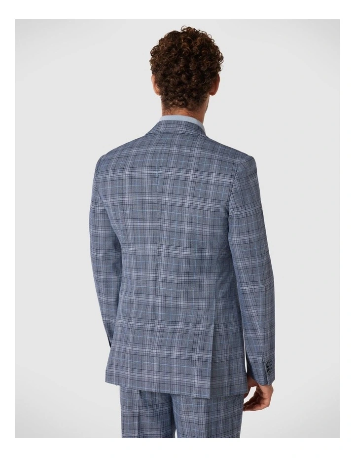 Slim Stretch Double Breasted Tailored Jacket in Blue Check image 5