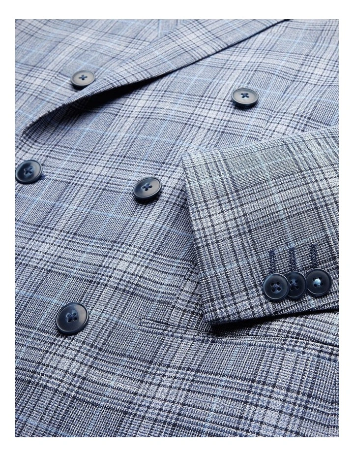 Slim Stretch Double Breasted Tailored Jacket in Blue Check image 6