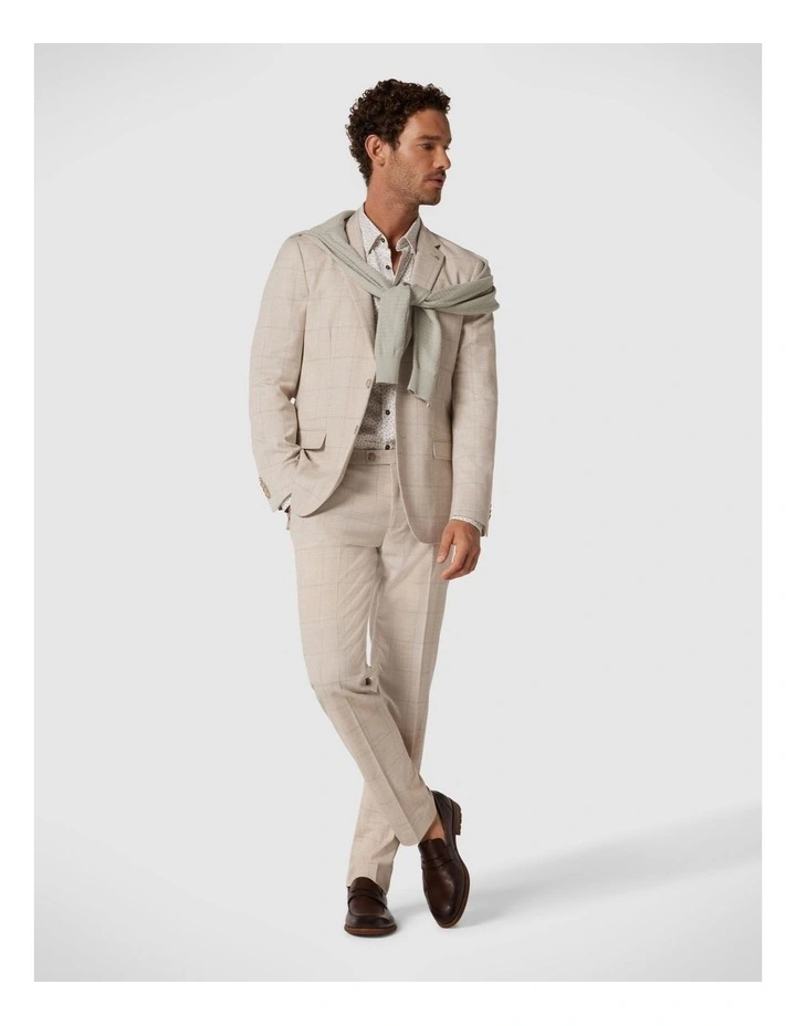Slim Stretch Prince Of Wales Lightweight Tailored Jacket in Natural Check image 1