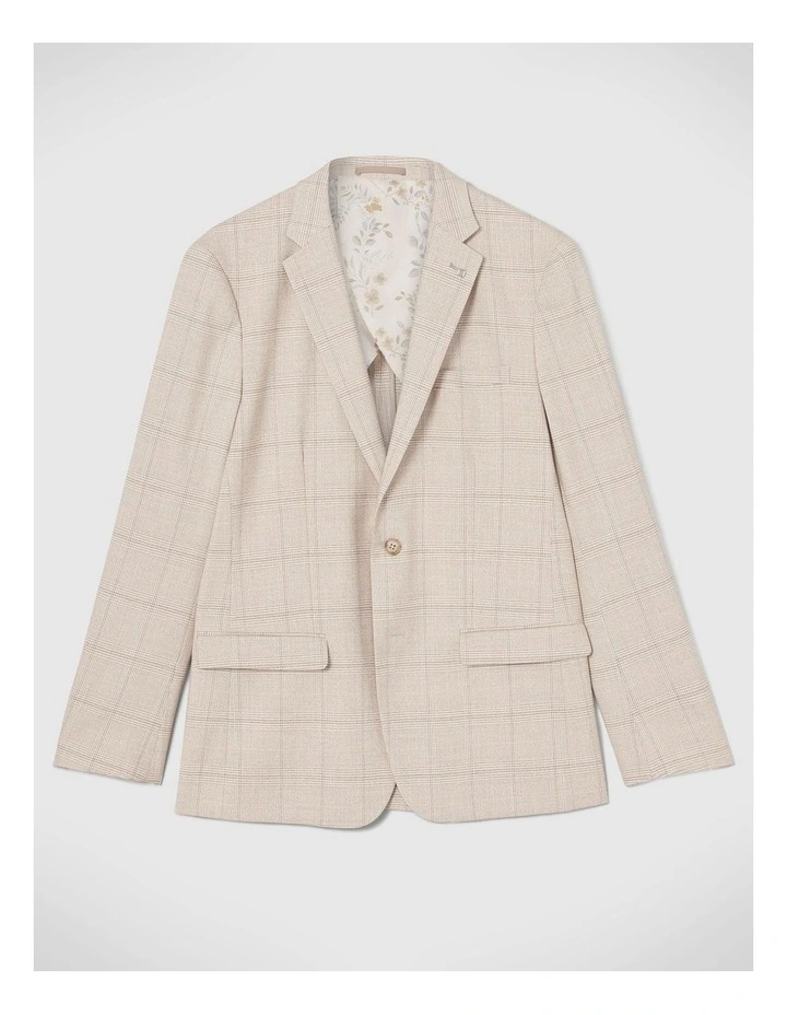Slim Stretch Prince Of Wales Lightweight Tailored Jacket in Natural Check image 2