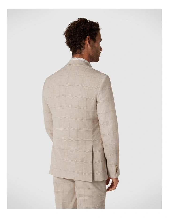 Slim Stretch Prince Of Wales Lightweight Tailored Jacket in Natural Check image 5